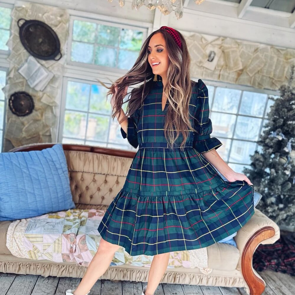 GRETCHEN SCOTT TEARDROP DRESS - PLAIDLY COOPER - GREEN PLAID